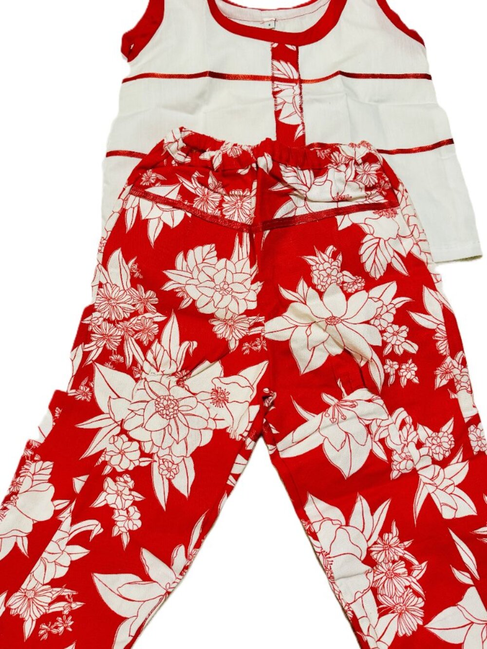 Red and White Kid's Capri Set - Handmade